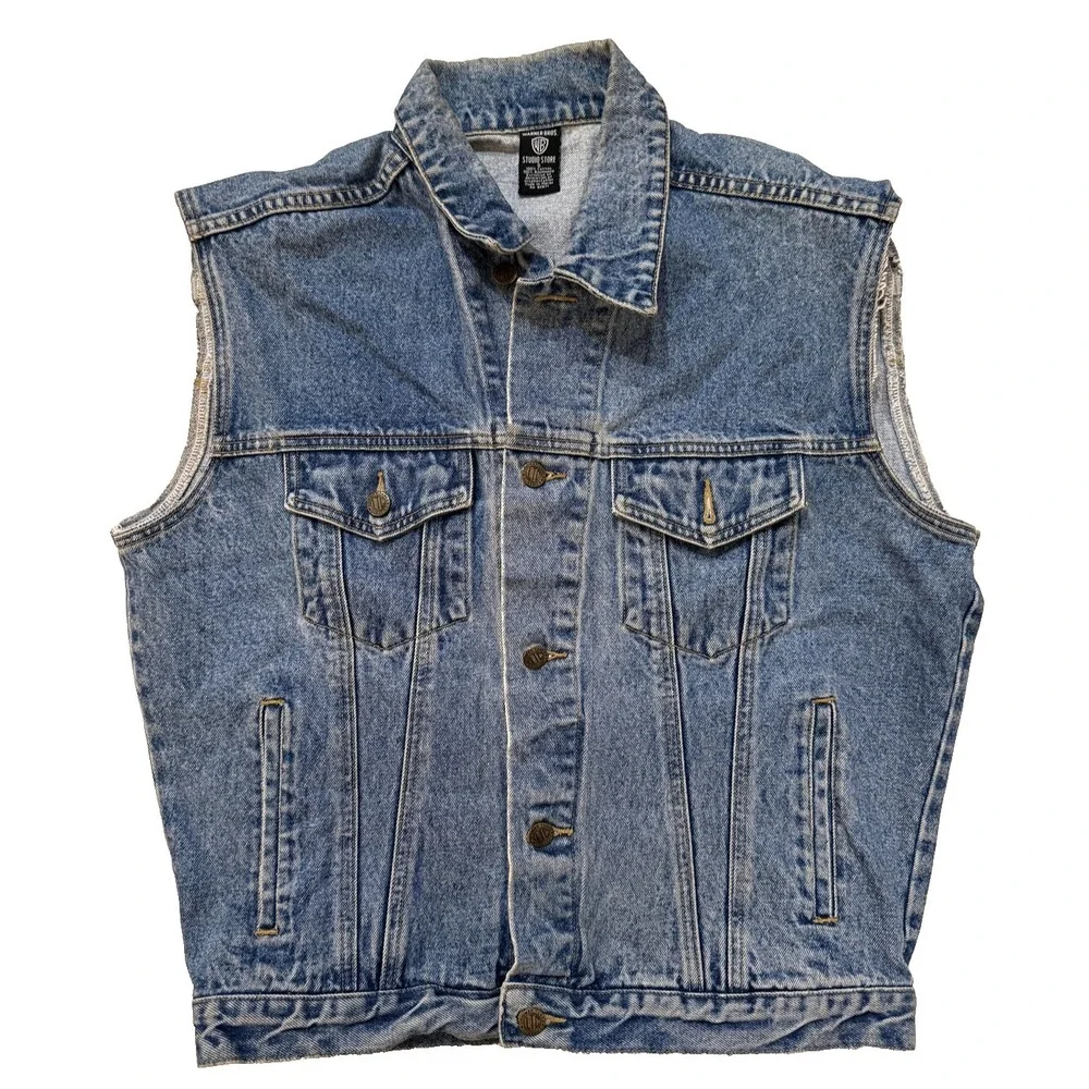 Vintage 90s‎ Looney Tunes Taz Denim Vest Warner Bros NY Manhattan SM Retro WB